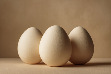 Background texture of three eggs in monochromatic ivory color.