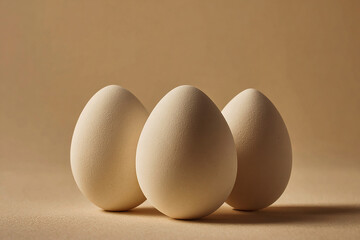 Background texture of three eggs in monochromatic ivory color.
