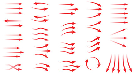 Collection of red arrows in various directions and orientations displayed visually