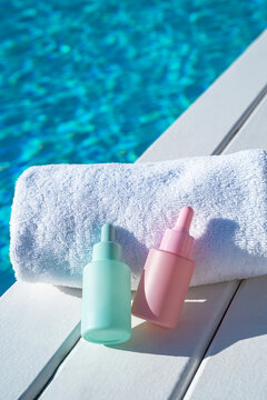 Sun care cosmetics by the poolside