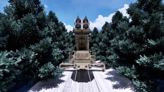 An air-defence system hidden inside a forest belt, waiting to intercept incoming enemy missiles.