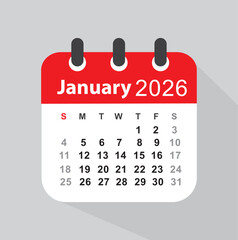 January 2026 calendar, vector, icon. 

