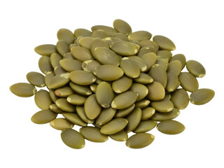 Isolated pile of green pumpkin seeds ready to eat snack or plant ingredient for meal plan
