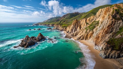 An Unspoiled Coastal Paradise with Rocky Cliffs and Emerald Waters