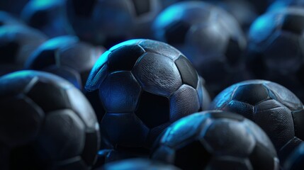 Soccer ball pile with a mesmerizing glow, capturing attention through their intricate design and texture
