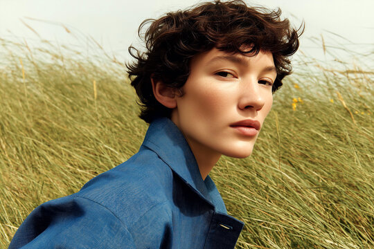 Portrait of a person in a serene grass field