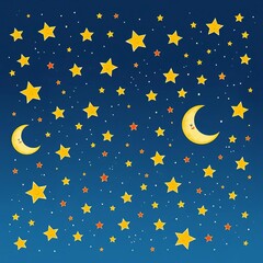 Fototapeta premium Hand-drawn whimsical stars and moons scattered across a night sky, doodle, fantasy