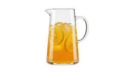 Isolated pitcher of fresh orange juice with lemon slices, refreshing healthy summer drink