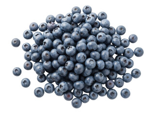 Isolated heap of ripe blueberries, organic healthy food ingredient for baking and eating
