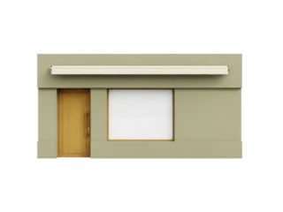 Isolated shop facade with closed door and blank window display for business exterior