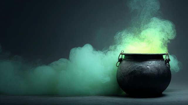 Cauldron bubbling with green smoke effect
