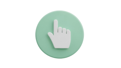 Isolated hand pointer on green disk, 3D rendered design for clicking, selecting or choosing