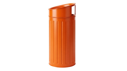 Isolated orange metal bin or trashcan with a slanted top for easy access against clean backdrop