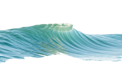 Isolated sea water wave breaking motion, turquoise color, smooth surface, clear crest, surf