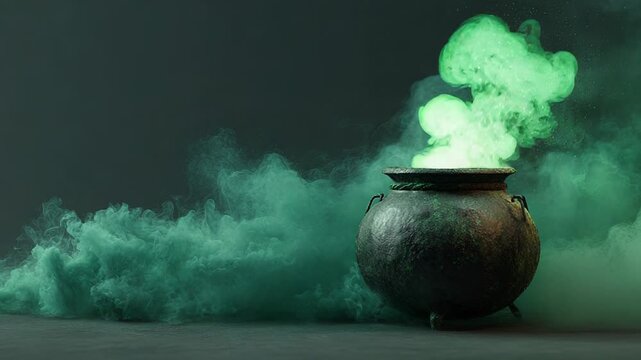 Green smoke rising from cauldron