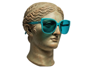 Isolated bust sculpture of a classical figure wearing stylish fashion sunglasses outdoors