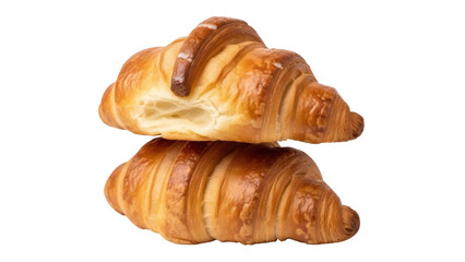 Isolated golden-brown croissants stacked on top of each other, sweet pastry for breakfast or dessert