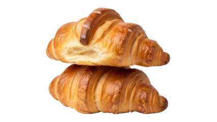 Isolated golden-brown croissants stacked on top of each other, sweet pastry for breakfast or dessert
