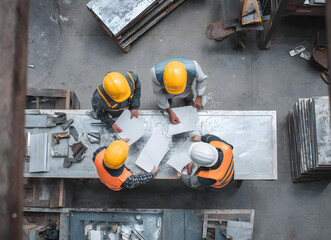 top view of workers in hard hats