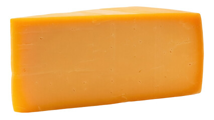 Isolated block of cheddar cheese, hard orange dairy product for cheeseboard or cheese plate