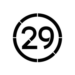 Circular time ring number twenty nine silhouette vector illustration