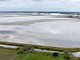 well-known sea salt mining site near Le Grau du Roi, Camargue, Provence, France, drone photo