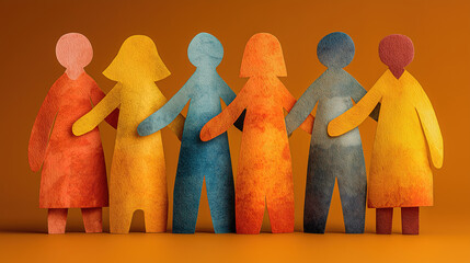 A group of diverse paper cutout figures highlighting teamwork collaboration unity and inclusion