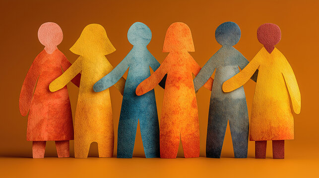 A group of diverse paper cutout figures highlighting teamwork collaboration unity and inclusion