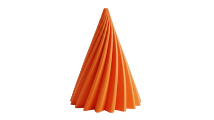 Isolated geometrical shape, orange cone. 3D rendering of a paper origami, pyramid object