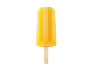Isolated yellow popsicle summer treat, tropical fruit flavored ice cream bar on wooden stick