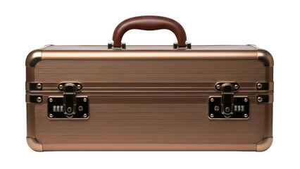 Isolated textured brown safe box, security case with locks and a handle, a travel container