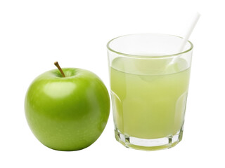 Isolated fresh green apple and glass of apple juice for a refreshing and healthy beverage