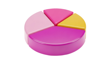 Isolated 3D rendering of colorful pie chart with four different slices of data, statistics
