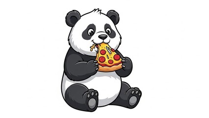 Naklejka premium Panda enjoying pizza