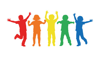 Diverse group of people jumping in celebration together