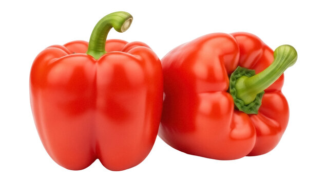 Isolated two red bell peppers, capsicum for organic food, fresh vegetables, harvest season