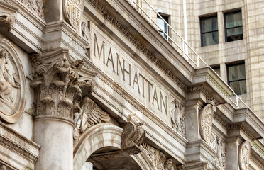 Manhattan building facade with carved architectural detail