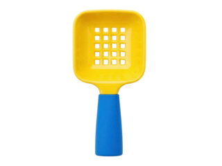 Isolated yellow sand scoop, a child's toy for playing in the sand pit or at the beach, nobody