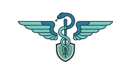Medical Caduceus Symbol with Wings Shield.