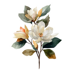 Magnolia Bouquet, watercolor vector, isolated on a white background.