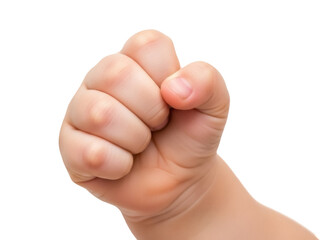Isolated fist punching forward, hand gesture of aggression, child with clenched fist upraised