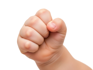 Isolated fist punching forward, hand gesture of aggression, child with clenched fist upraised