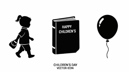Children's Day illustration with a walking child, a book, and a balloon, perfect for celebrations and events