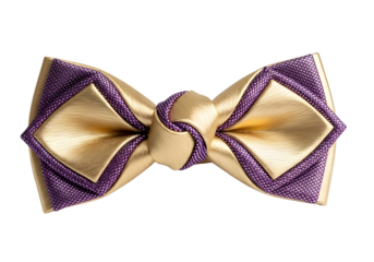 Elegant gold and rich purple diamond pattern bow tie, a sophisticated fashion accessory on transparent background
