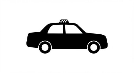 Fototapeta premium Black and white silhouette icon illustration of a sedan taxi cab