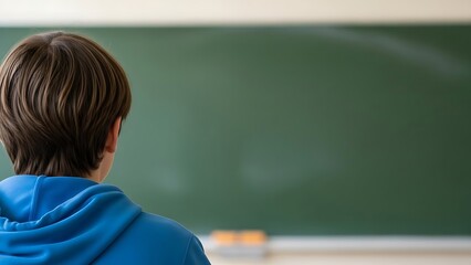 Student Facing Green Chalkboard in Classroom.