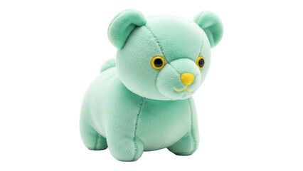 Isolated Mint-Green Plush Teddy Bear Toy with Black Eyes and Yellow Nose, Cute and Furry