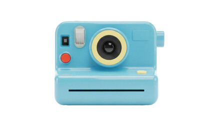Isolated modern instant photo camera in blue color with yellow details for beautiful and stylish...