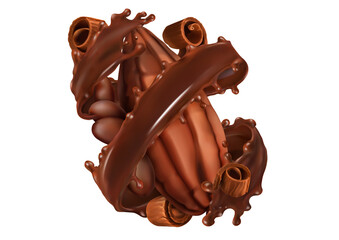 Chocolate covered bananas with nuts on black background