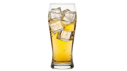 Isolated glass of sparkling beverage with ice cubes, cool drink, refreshment, summer